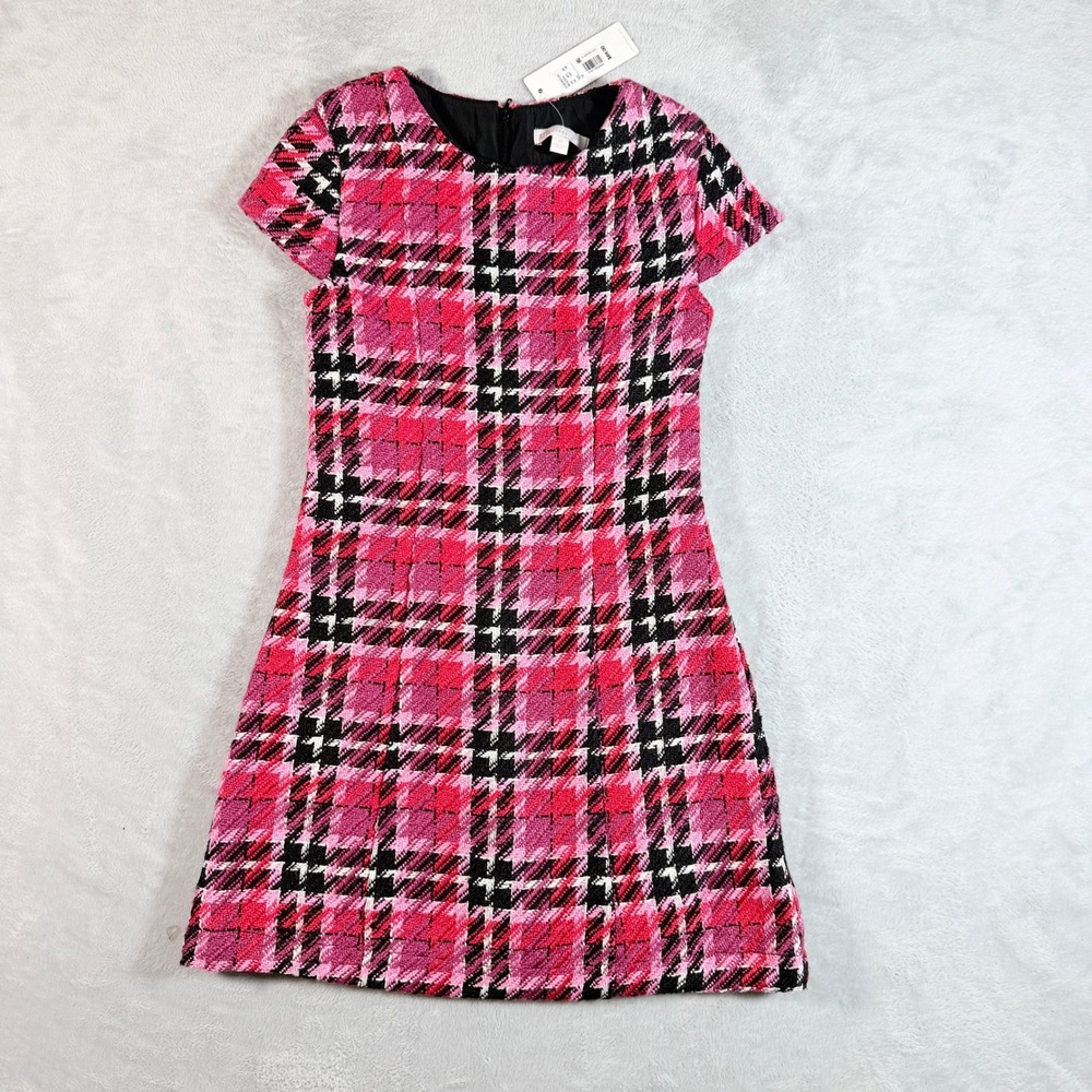 GB Girls Magenta Plaid Tweed Dress Sz 10 NWT A-Line Crew Neck Short Sleeve